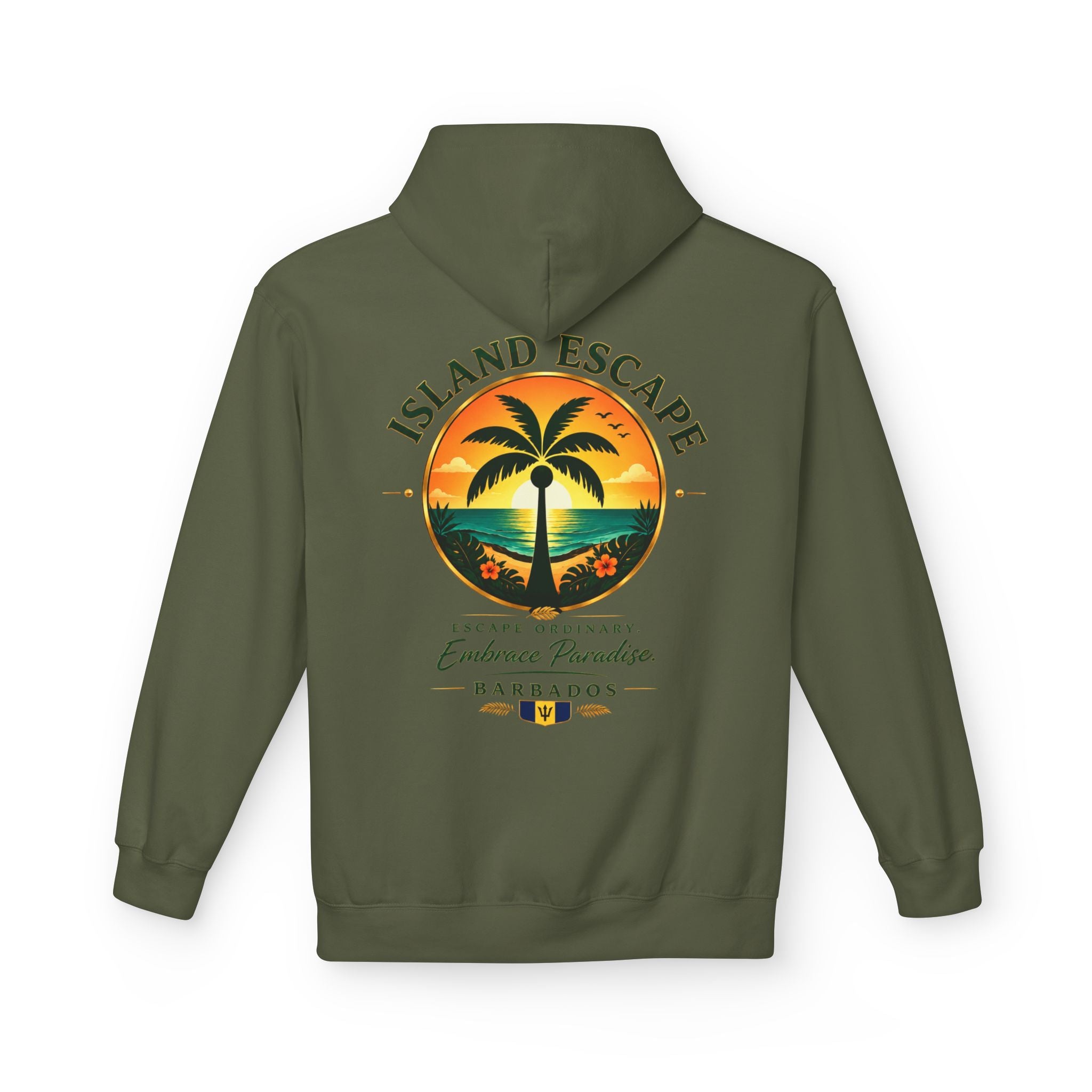 Island Escape Hoodie — Barbados Palm Sunset Graphic