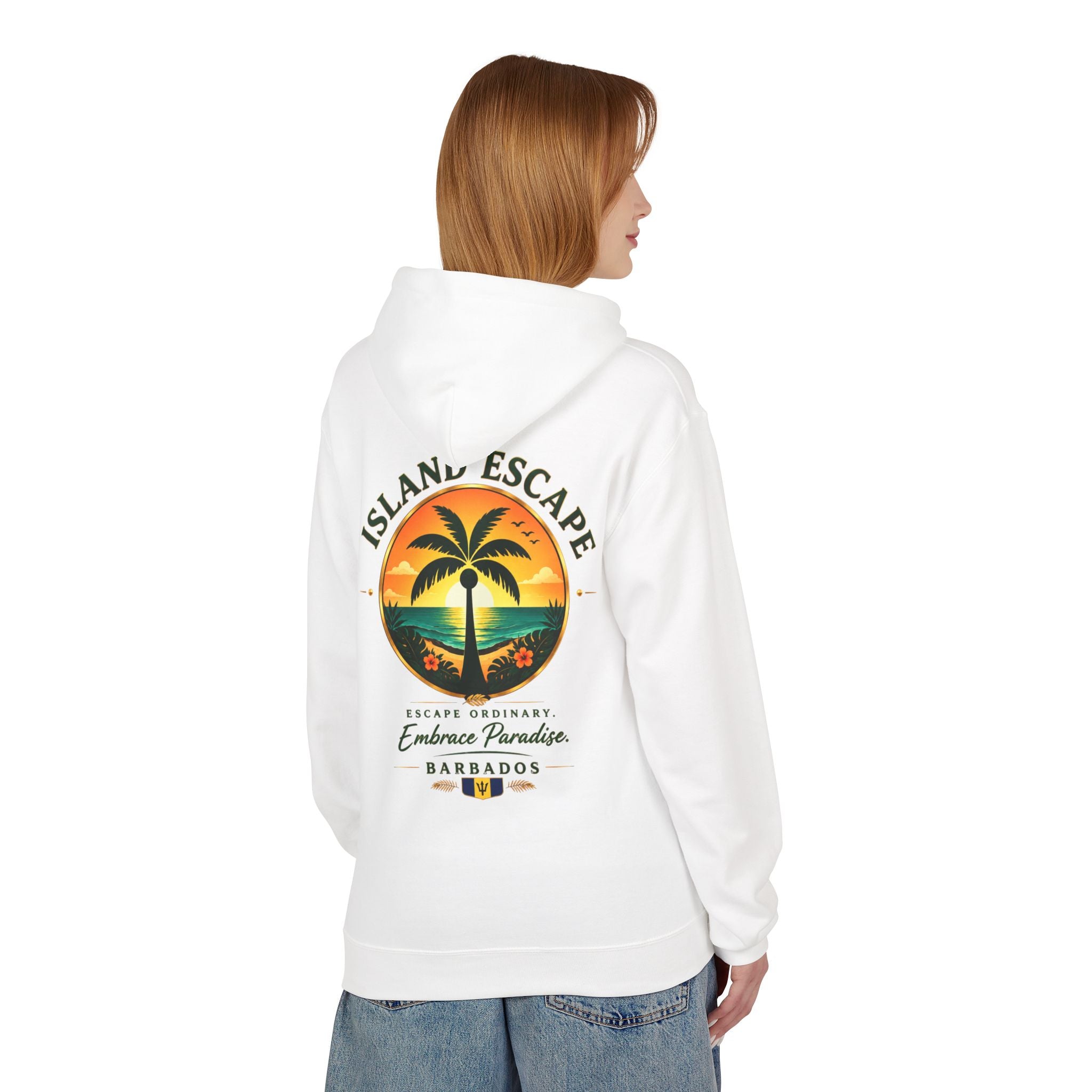 Island Escape Hoodie — Barbados Palm Sunset Graphic