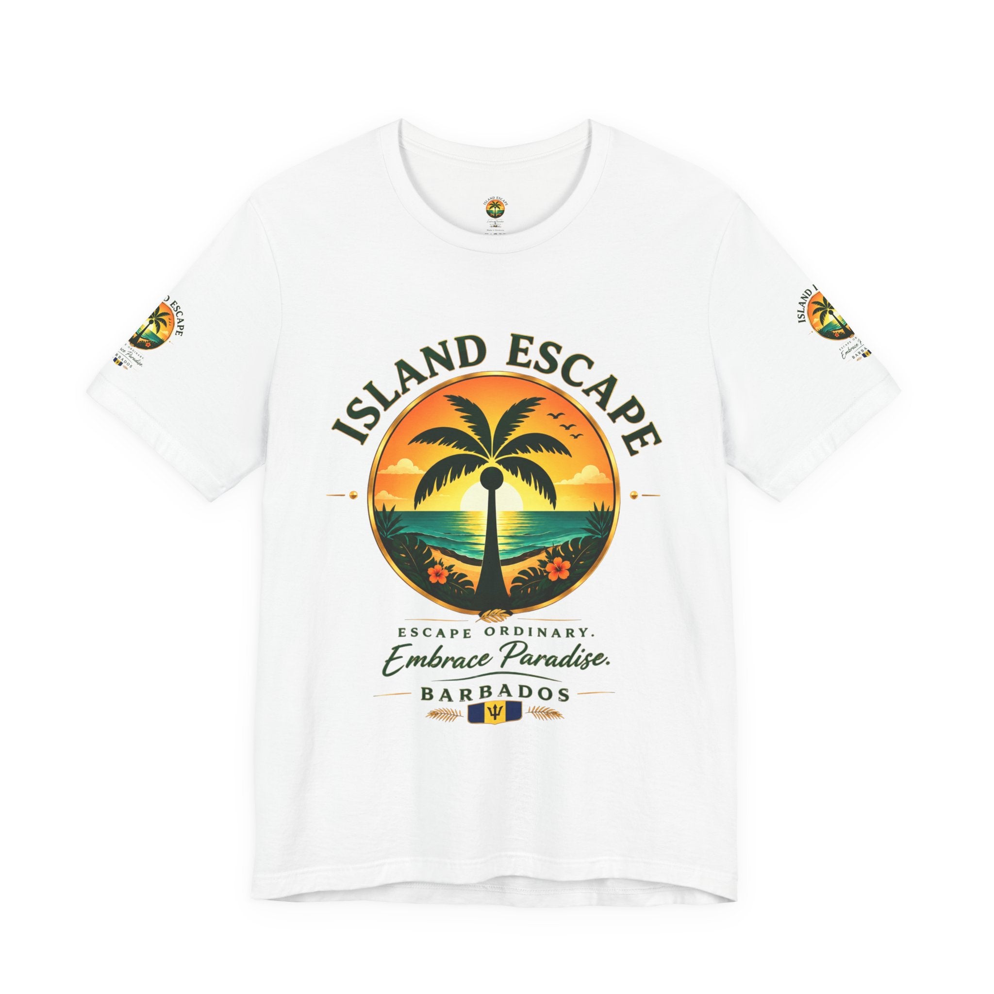 Island Escape Barbados T‑Shirt — Embrace Paradise Palm Tree Sunset Tee