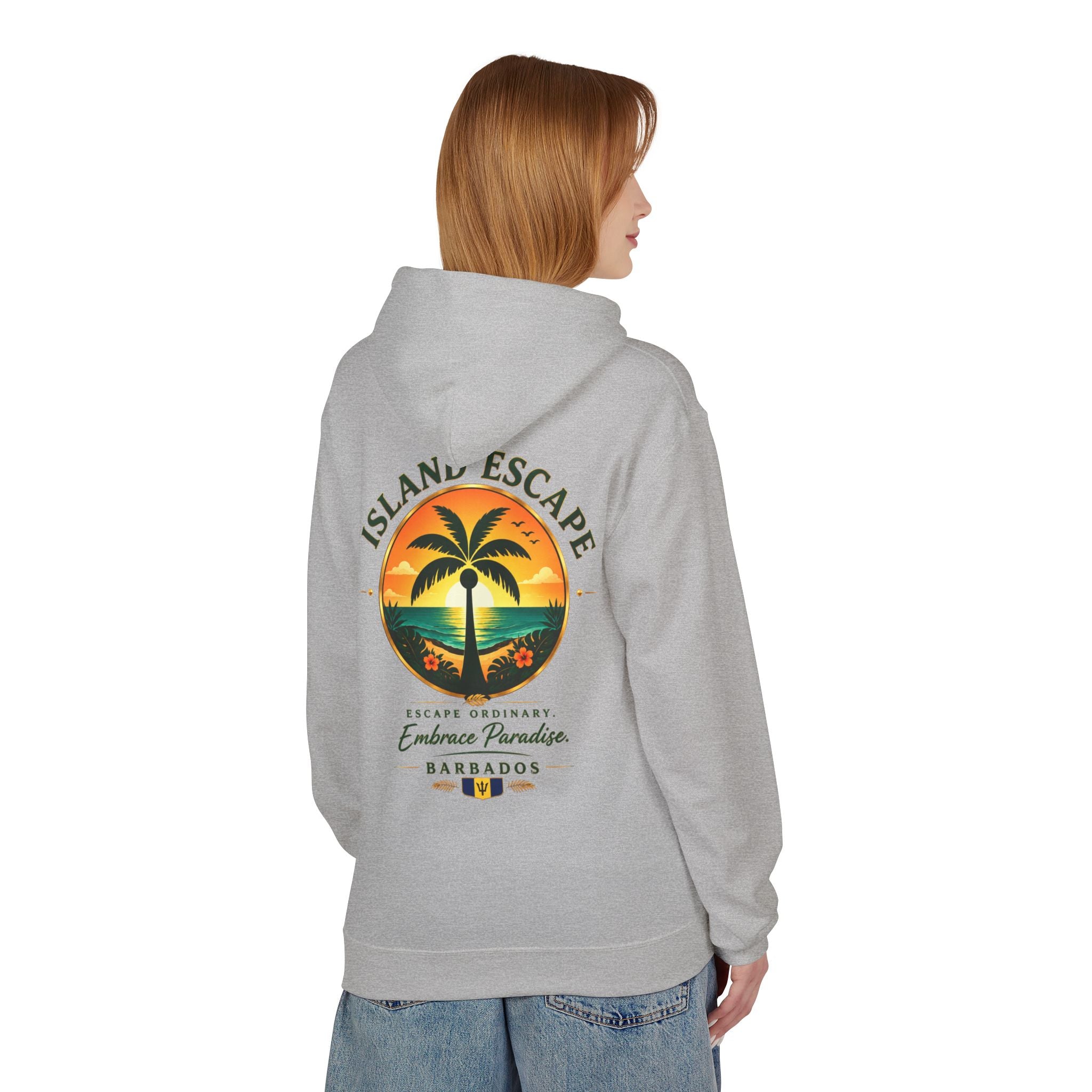 Island Escape Hoodie — Barbados Palm Sunset Graphic