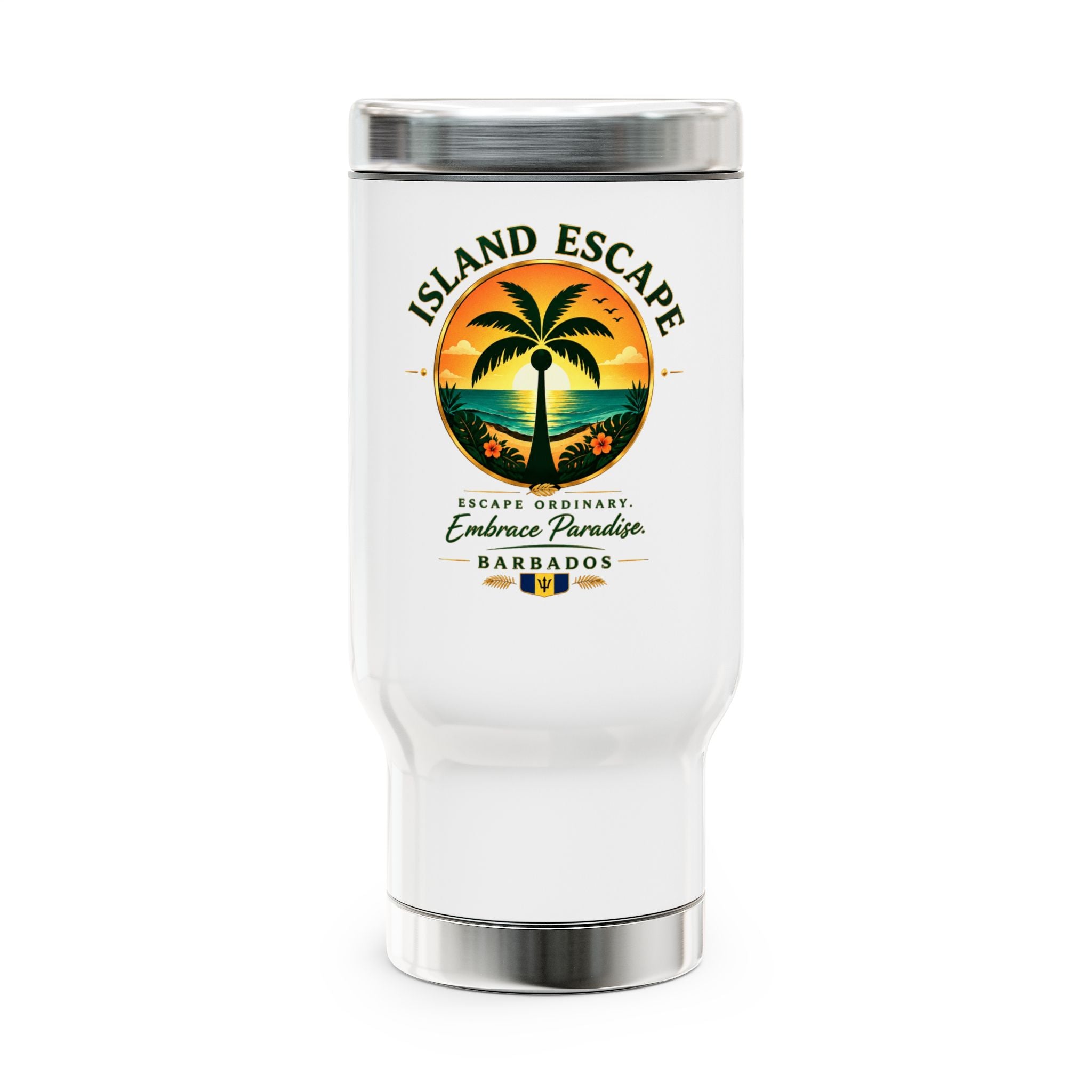 Island Escape Barbados 14oz Travel Mug — Stainless Steel Handle Tumbler