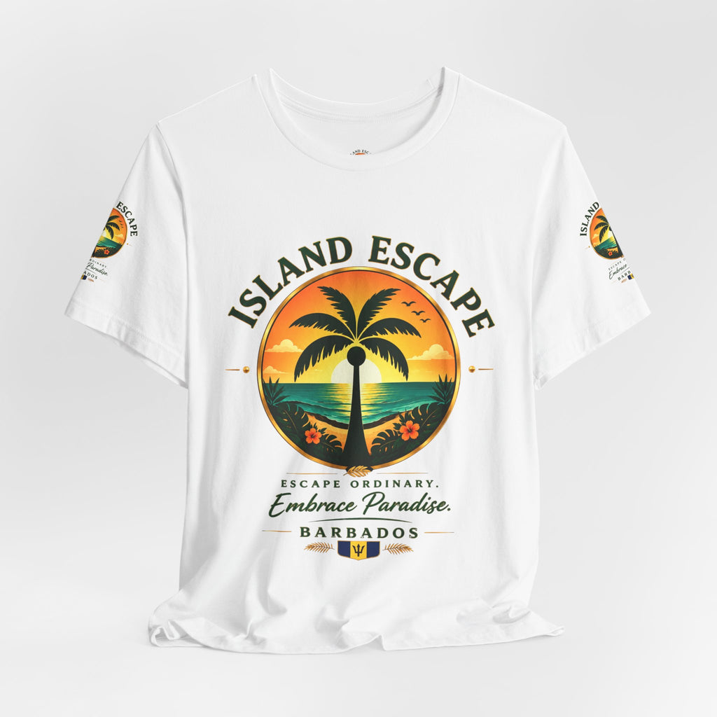 Island Escape Barbados T‑Shirt — Embrace Paradise Palm Tree Sunset Tee