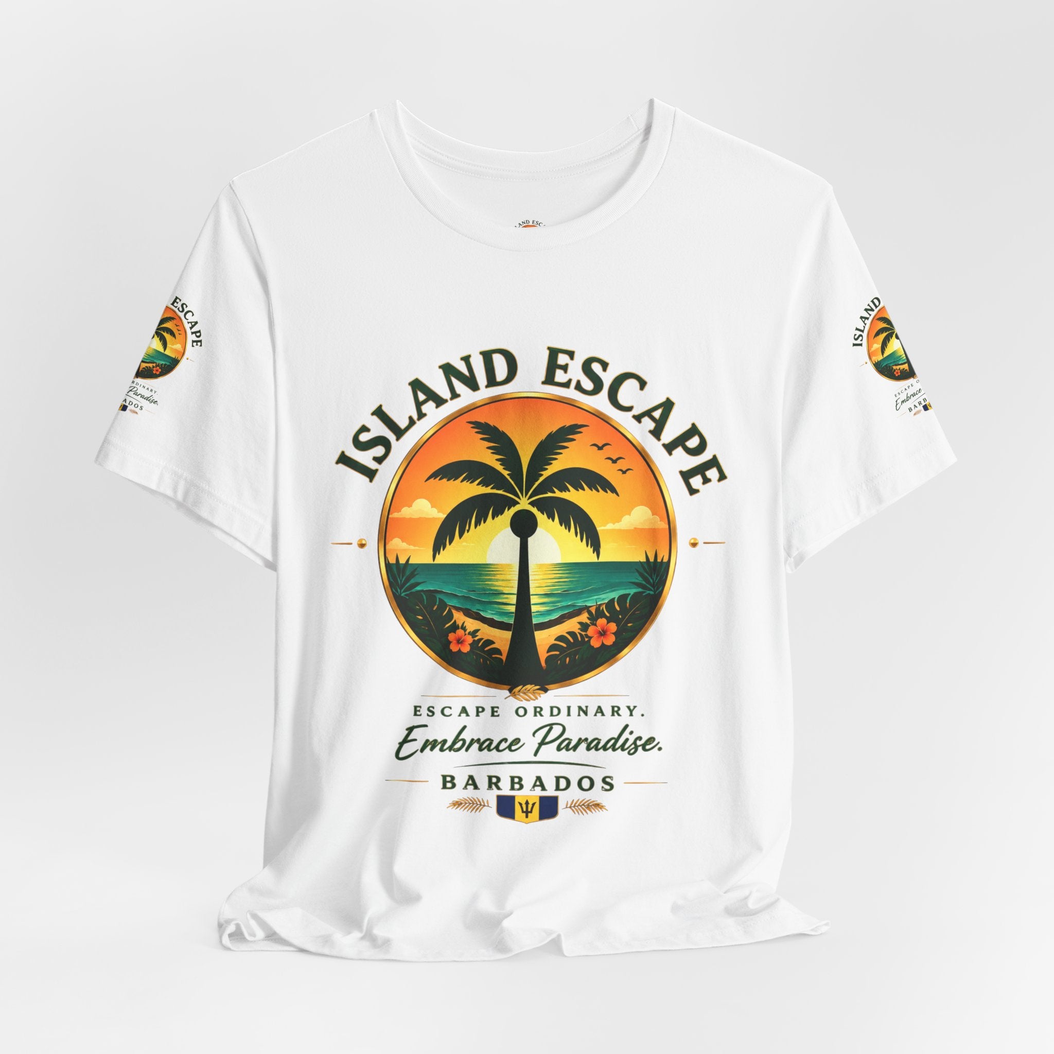 Island Escape Barbados T‑Shirt — Embrace Paradise Palm Tree Sunset Tee