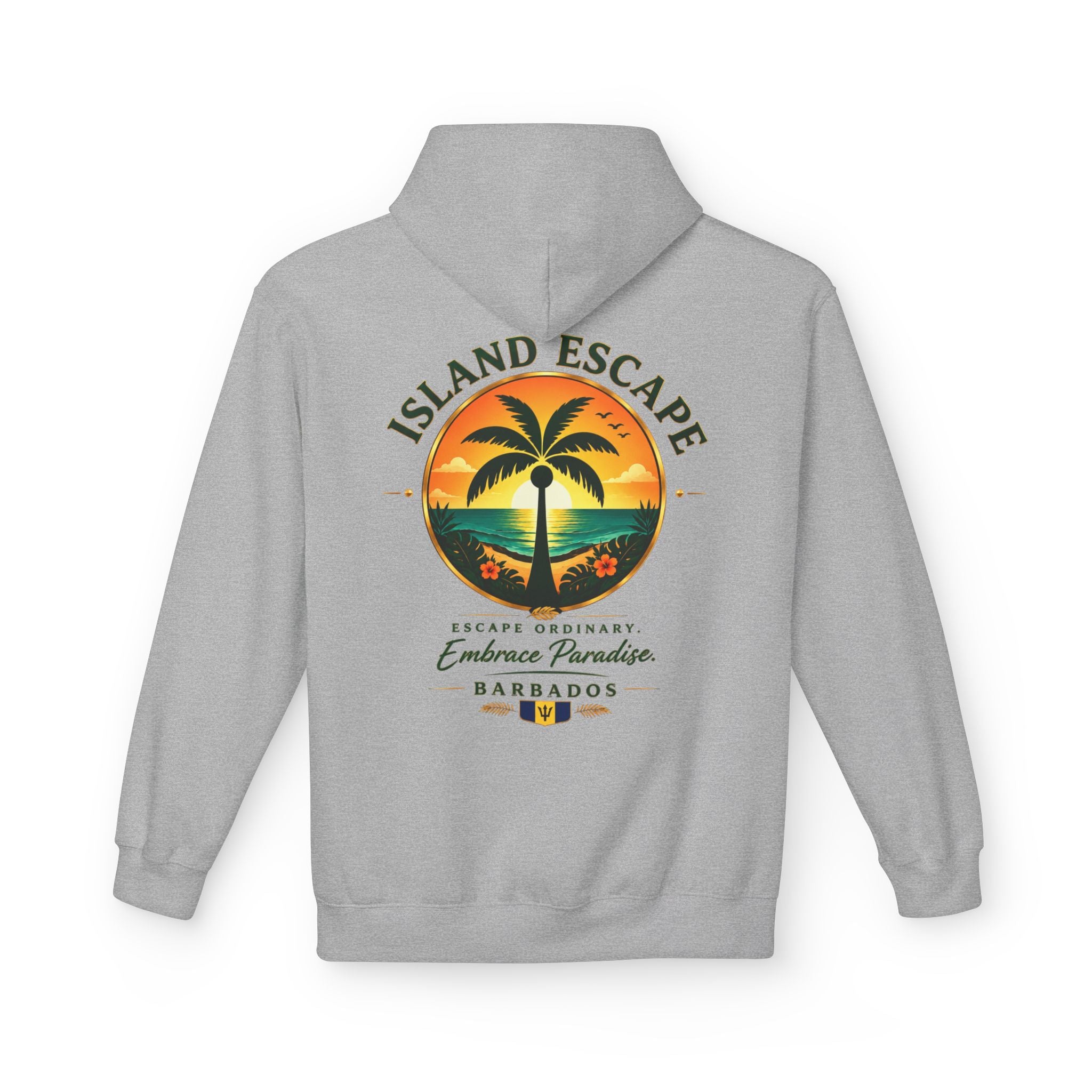 Island Escape Hoodie — Barbados Palm Sunset Graphic