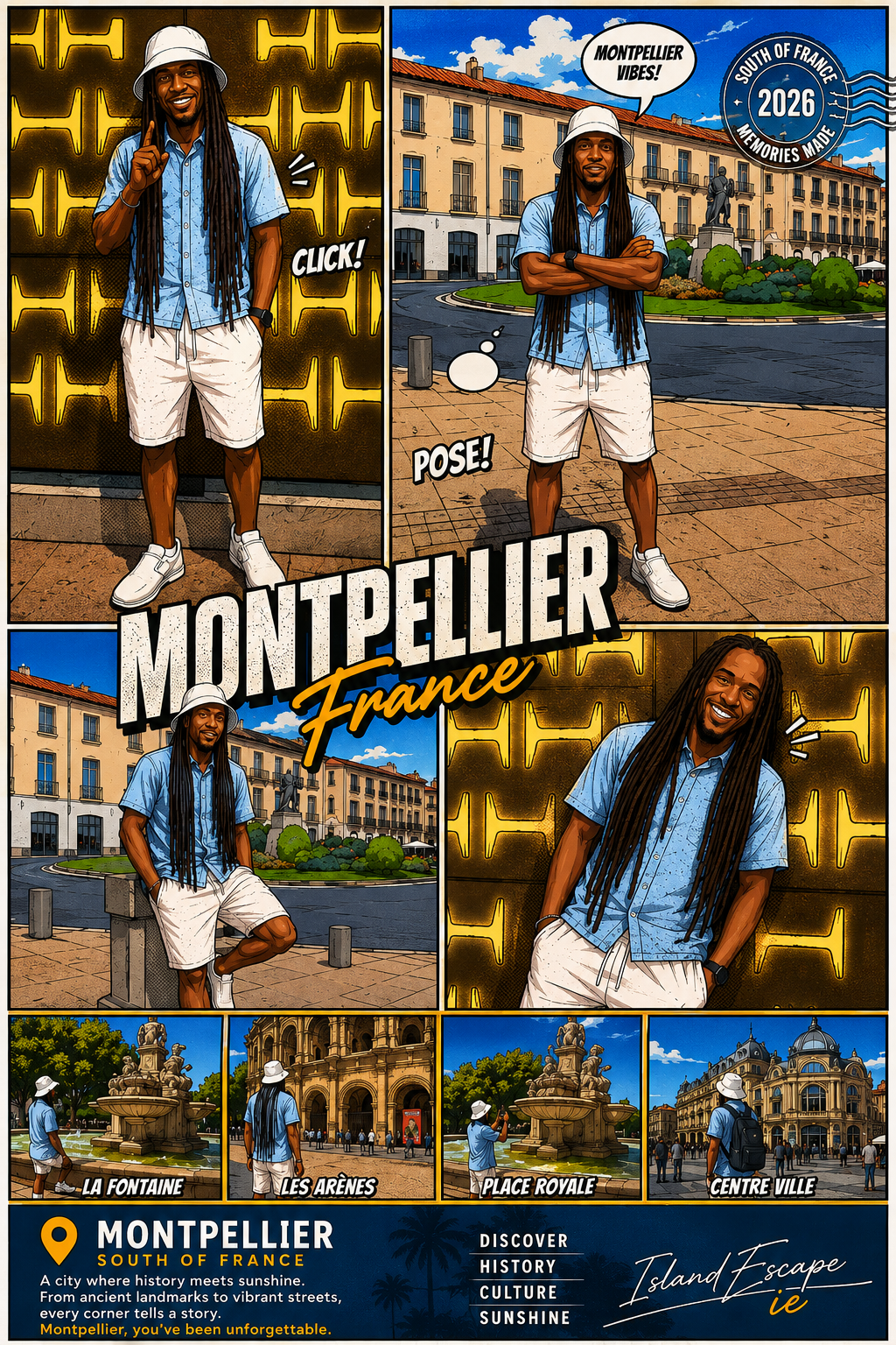 Montpellier, France — Travel Comic Art Print | Island Escape