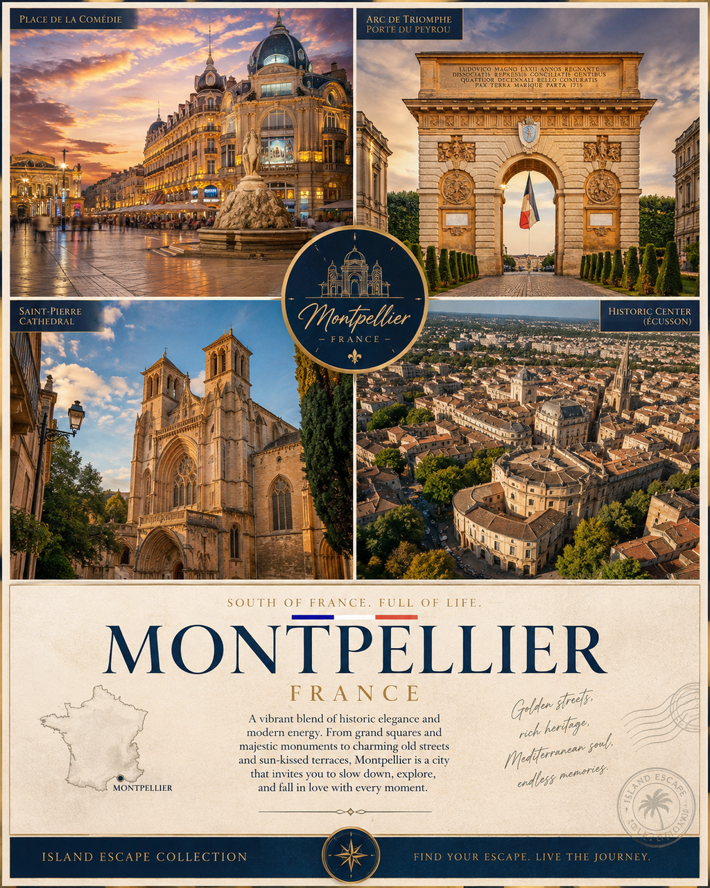Montpellier France — Premium Digital Wall Art Print | Island Escape Collection