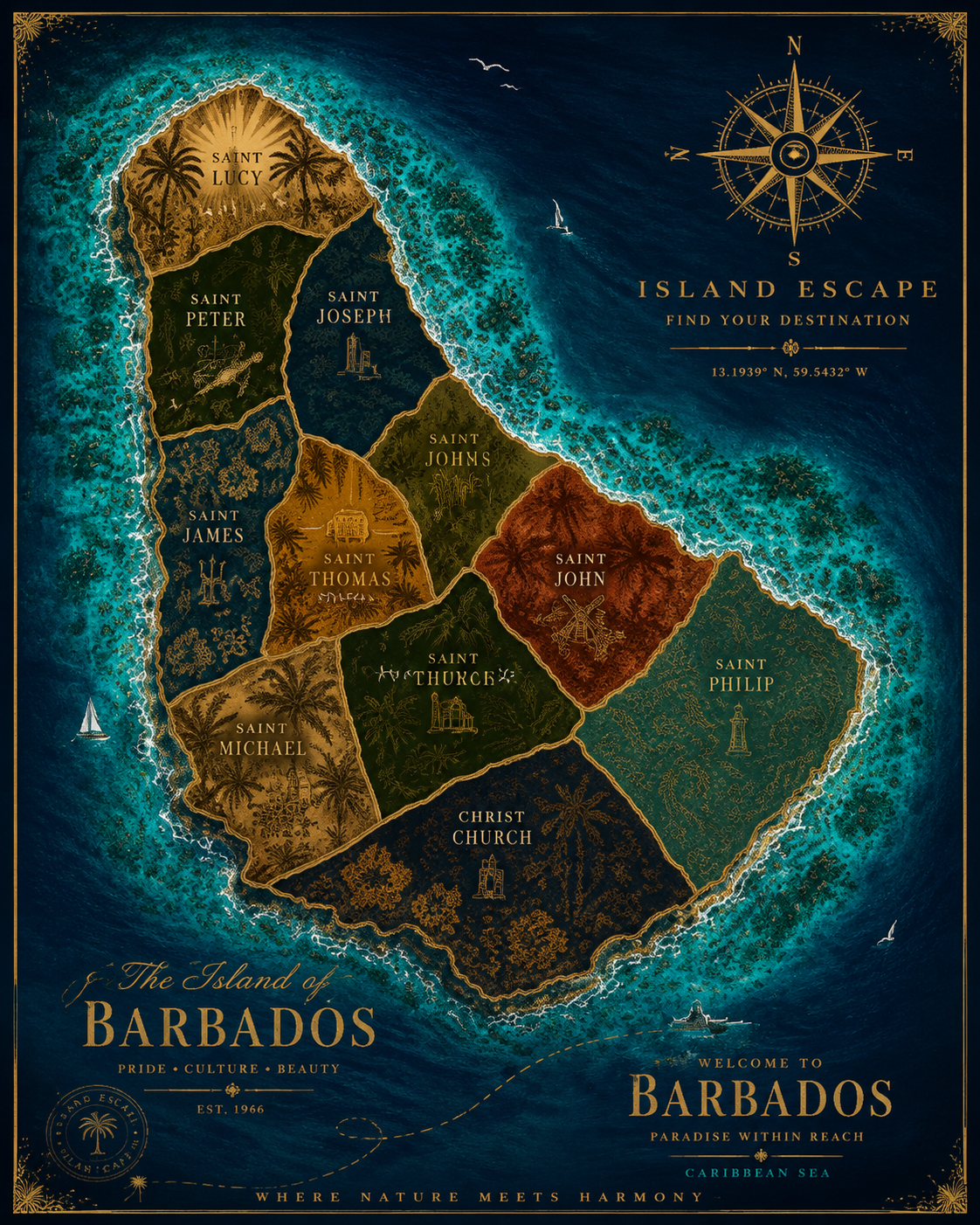 Barbados Map — Premium Printable Wall Art⁷